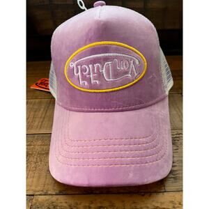 NWT VON DUTCH Official Purple Velvet Trucker Hat Upside down Logo Y2K